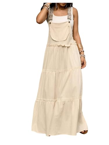 WDIRARA Women's Boho Adjustable Straps Overall Dress Flowy Maxi Bib