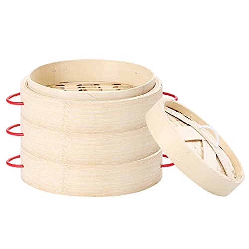 Bamboo Steamer 18cm, 3 Tiers Chinese Food Steamers, Traditional Design Healthy Cooking for Dumplings, Vegetables, Chicken, Fish - Handmade Steam Basket