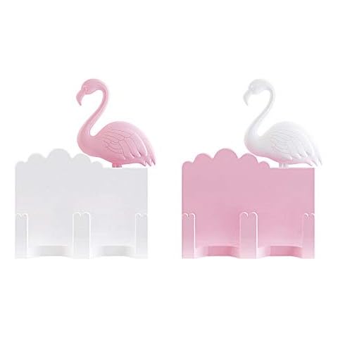 REOOHOUSE Self Adhesive Hooks Cute Flamingo Wall Hook Decoration for Home and Office Use for Kids & Adults 2 Pack (FLAMINGO) Cover