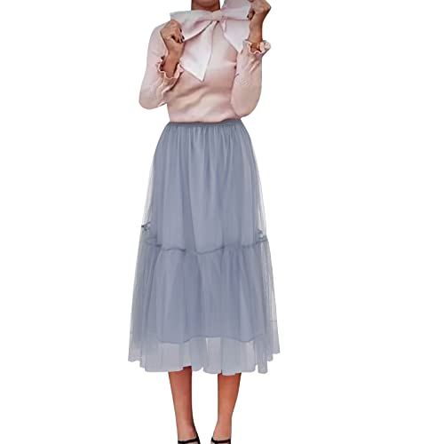 Falda de puerta para mujer, verde, de malla, multicapa, grande, con forma de tutú, falda de talle alto, una forma fina, falda de longitud media, vestido de baile, cosplay, vestido de fiesta, gris, M