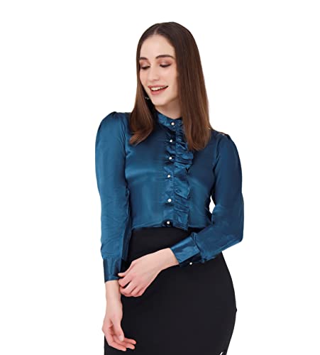 Image of MISVERSE Blue Satin Frill Shirt