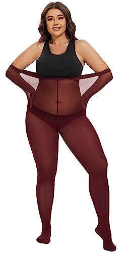 Image of CozyWow Plus Size Tights for Women 80D Soft Solid Color Semi Opaque Pantyhose High Waist 1X 2X 3X 4X