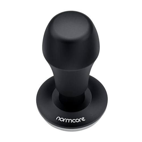 Image of Normcore 45.5mm Coffee Tamper V4.1 with Click Sound Feedback, Spring Loaded Tamper with 304 Stainless Steel Flat Base Fits Flair Pro and Pro 2, Anodized Aluminum Handle with Silicone Stand, Black