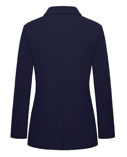 Women's Casual Work Office Blazer Jacket Notched Lapel Long Sleeve One Button Suit Jacket with Pockets Outerwear(Navy Blue 2XL)3