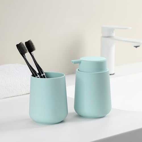 Image of YAUKPH Light Green Foaming Hand Soap Dispenser Plastic 11 oz - Modern Minimalist Style for Bathroom & Kitchen Countertop Refillable