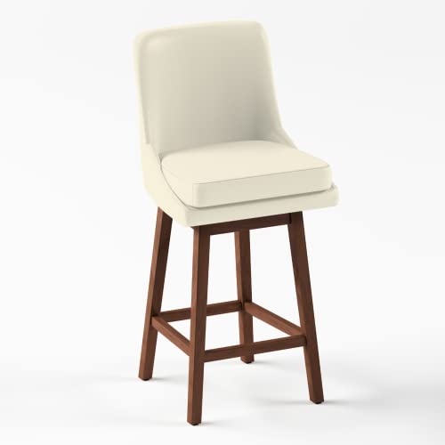 Cecer Counter Height Bar Stools, 360 Swivel Counter Height Stools, Solid Wood Counter Height Chairs, Faux Leather Bar Stools With Backs And Thicken Sponge Cushion, 26", Creamy White, Set Of 2 #TOP6