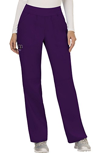 Cherokee Women s Mid Rise Straight Leg Pull-on Pant, Eggplant, Large