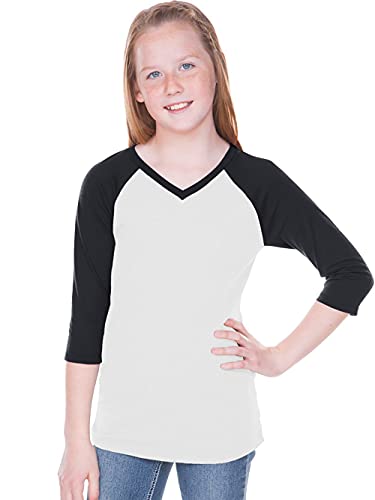 Big Girls 7-16 Sheer Jersey Contrast V Neck Raglan 3/4 Sleeve