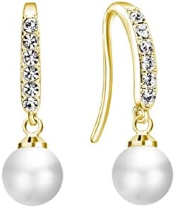 Gold Plated Pearl Drop Earrings Created with Zircondia® Crystals