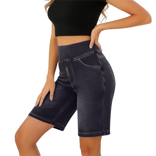 Short en jean extensible taille haute avec contrôle du ventre pour silhouette affinée