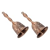 QUARKZMAN 2 STK Laute Handklingel 209 Zoll Hochzeitsessen Service Klingel Vintage Legierung Gravur Schelle Für Restaurant Senioren Nachttisch Meditation Kupferrot