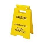 Funny Office Prank Desk Sign,caution overstimulated desk sign, Do Not Approach Warning Sign Humorous Gag Gift Mini Desk Decor for Coworkers Employees Boss Teammate Office (Yellow)