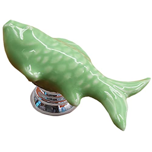 ESreake 10Pcs Fish Shape Ceramic Kids Drawer Knobs, Cute Cartoon Animal Cabinet Knobs with 3 Kinds Screws, Candy Color Baby Boys Girls Knobs Handles Pulls for Drawer Dresser Bookcase (10, Fish-Green)