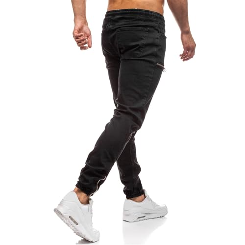 Elastic Waist Jeans for Men Slim Fit Stretch Drawstring Denim Pants with Zipper Ankle Design2