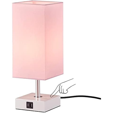 Touch Beside Table Lamp with 2 USB Charging Ports, Seealle 3 way dimmable pink usb table lamp, Nightstand Lamp Touch Lamps for Bedrooms Living Room, Pink Shade with White Base, LED Bulb Included(Pink) Cover