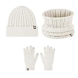 Sghtil Set aus Mütze und Schal für Damen – warmes Damen-Hut- und Handschuh-Schal-Set – Frauenhut, Handschuhe und Schal Set für Muttertag, Erntedankfest, Weihnachten, Zuhause, beige, Refer to