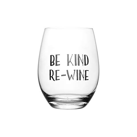 Lushy Wino – Be Kind, Re-Wine – Cute, Novelty, Etched Stemless 16-Ounce Wine Glass with Funny Sayings in Gift Box Cover