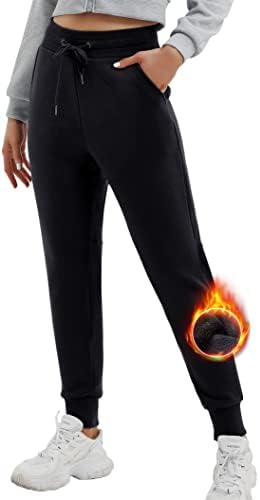 Ewedoos Fleece Lined Pants Women - Fleece Lined Sweatpants Women with Pockets High Waisted Thermal Joggers Winter Pants Black