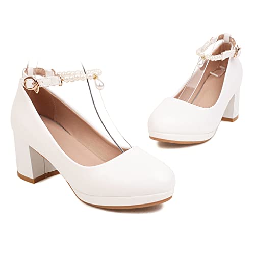 Women's Chunky Mid Block Heel Pumps Square Toe Buckle Strap Comfortable Mary Jane Office Dress Shoes3