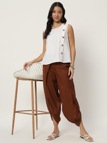 Image of 9rasa Women's Cotton Solid Harem Dhoti Pants for Casual FusionWear Workwear