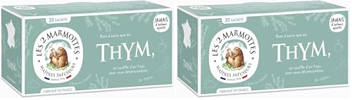 Les 2 Marmottes - Infusion Thym des Marmottes 30 sachets - Anti rhume - Bien-Être et Relaxation - Pour dégager les voies respiratoires - Made In France - Sans arômes ajoutés - 35g (Lot de 2)