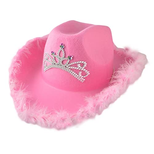 Tumnea Pink Cowboyhut Filz Cowboyhut mit Hals Kordelzug Cosplay Party Kostüm Zubehör Play Dress-Up für Frauen Cover