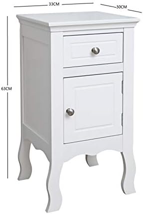 woodluv MDF Bedside Storage Cabinet With a Drawer and Cupboard, Raised Curved Leg, For Bedroom, Hallway - White, 33 x 30 x 63 cm