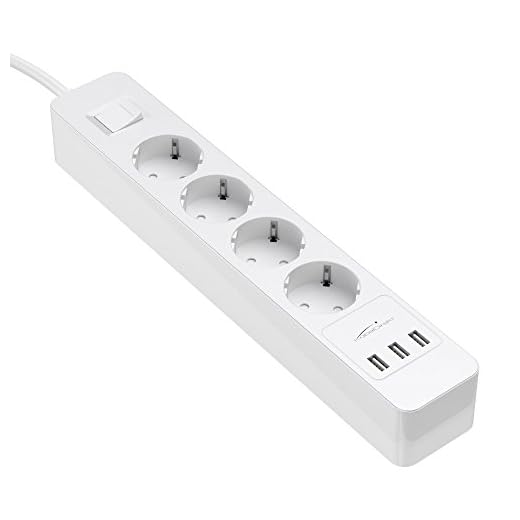 Kabeldirekt – 4-delad kontaktkabel, flera uttag och TÜV-certifierad kontaktrem med överspänningsskydd och 3-delad USB-laddare (max. 4 000W/250V/16A med ökat beröringsskydd, vit)