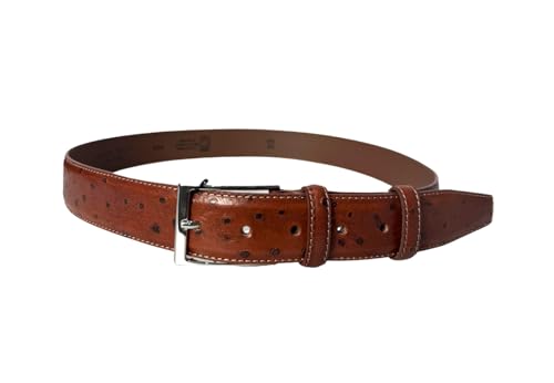 Ivan Troy Men’s Casual Italian Leather Embossed Ostrich Belt|Dress Belt With Jean Classic Silver Buckle4