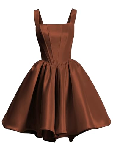 Yexinbridal Satin Homecoming Dresses for Teens 2025 Pockets Spaghetti Straps Square Neck A-line Short Prom Dresses