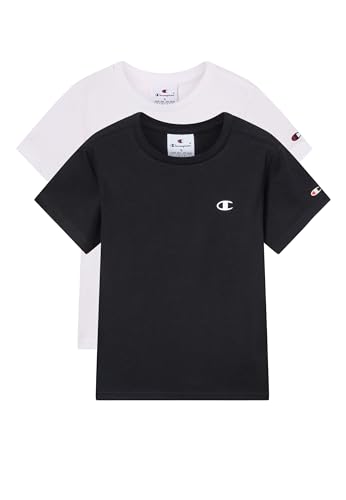 Champion T-Shirt (Pack de 2) Enfants et Adolescents, Blanc/Noir, 9-10 Ans