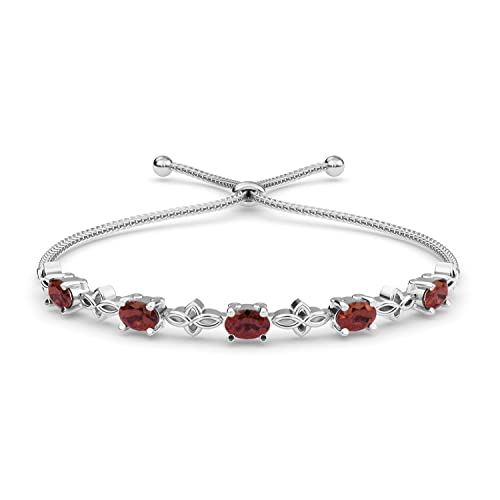 SHOP LC DELIVERING JOY Stainless Steel Birthstone Bracelet Bolo Red Garnet Platinum Adjustable Bracelet Anniversary Christmas Birthday Unique Gifts for Women