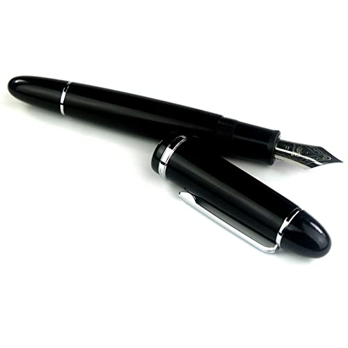 Jinhao X159 Fountain Pen, Silver Trim, Black, 18Kgp Fine Nib With Ink Refill Converter #TOP1