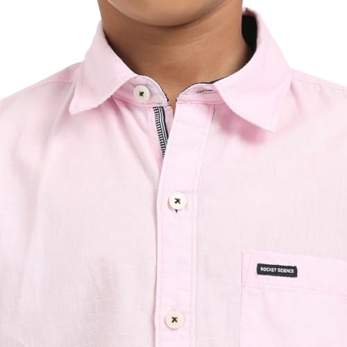 Image of ROCKET SCIENCE Boys Single Pocket Shirt | Regular Fit, Spread Collar, Full Sleeves, 100% Cotton Linen Fabric Royal Blue