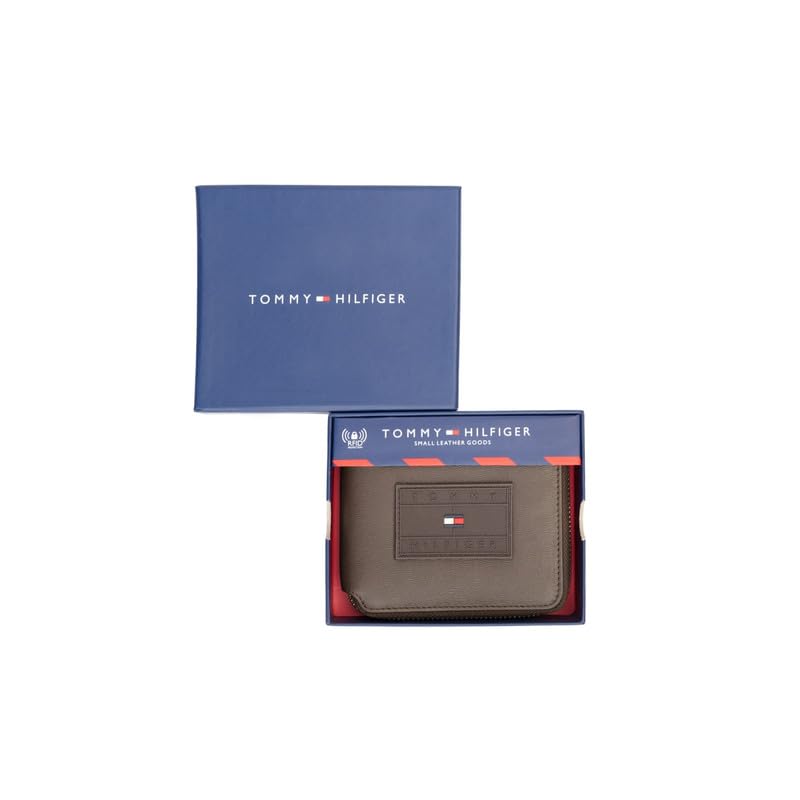 Image of Tommy Hilfiger Men's Zip Around Wallet Atrato - Brown | Embossed Branding | Ideal Gift for Men
