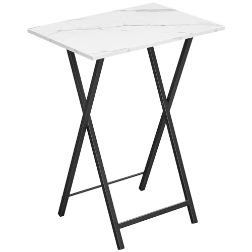 HOOBRO Folding TV Tray, Stable Snack Table for Small Space, Portable Sofa Side Table, Easy Assembly and Storage, Ideal for Snacks and Meals in Living Room, Marble and Black BW15BZ01