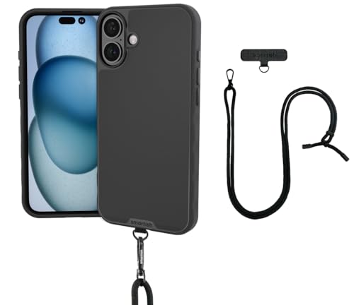 Image of Smartish iPhone 16 Plus MagSafe Case with Crossbody Lanyard Strap - Gripmunk - [Slim + Protective] Magnetic Slim Case with Universal Detachable Shoulder Neck Strap - Black Tie Affair