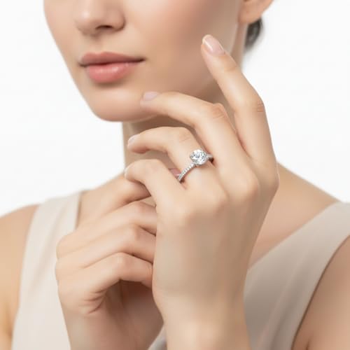 Image of Choose Your Gemstone Delicate Hidden Halo Diamond CZ Ring 925 Sterling Silver Round Shape Petite Engagement Rings Minimal Modern Design Birthday Gift Wedding Gift US Size 4 to 12