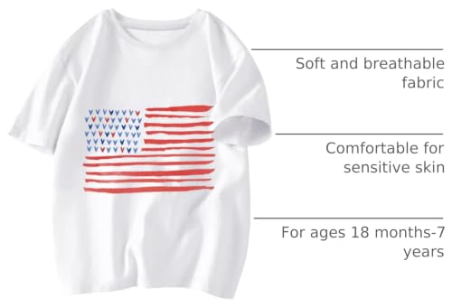 Image of Toddler Boys Girls 4th of July Short Sleeve Shirt - Kids Patriotic American Flag Memorial Day USA Tops 2-7T