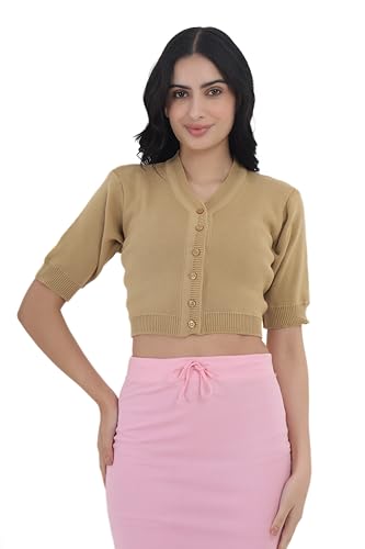 Image of Women Winter Wear V-Neck Half Sleeves Regular Fit Woollen Blouse