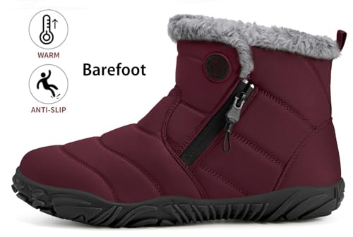 Image of Hsyooes Womens Mens Barefoot Boots Winter Snow Boots Wide Width | Warm Ankle Booties,Fur Lined,Zero Drop Sole,Wide Toe Box