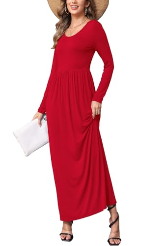 Image of EUOVMY Women's Long Sleeve Loose Maxi Dresses Casual Long Dresses with Pockets
