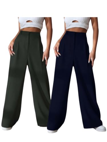 Image of GRECIILOOKS Women High Rise High Waist Trousers Flared Korean Style Formal Pants| Elegant Workwear for Office, College & Events (Available in Plus Size)
