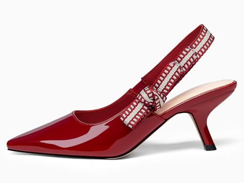Image of Coutgo Womens Slingback Kitten Heels Closed Pointed Toe Bowknot Knitted Slip On Work Pumps Dress Shoes