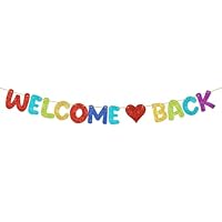 Fulmoon Pre Strung Welcome Back Glitter Banner First Day of School Party Decorations Funny Classroom Decor Welcome Back Sign for Coworkers Retiring from the Army Decorations(Colourful)