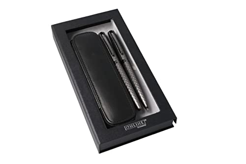 Online Schreib-Set Eleganza Diamond Titan I enthält Kugelschreiber, Füller, Echt-Lederetui I 3-teilig I in Geschenkbox I Füllhalter für Standardpatronen I Kulli mit Großraummine G2, 1 Stück (1er Pack)