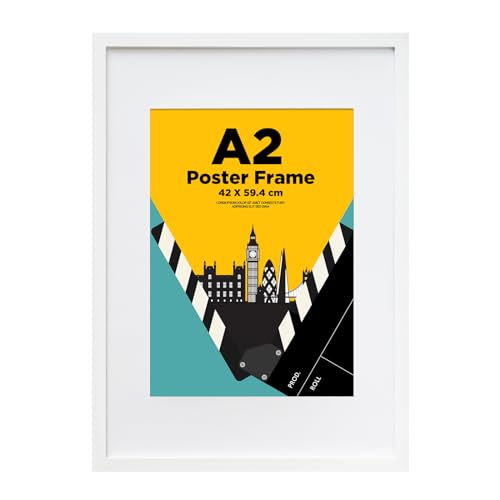 EGOFINE A2 Frame White - Wooden Frame with Acrylic Glass Front for Wall Mounting - For A3 Picture with Mat