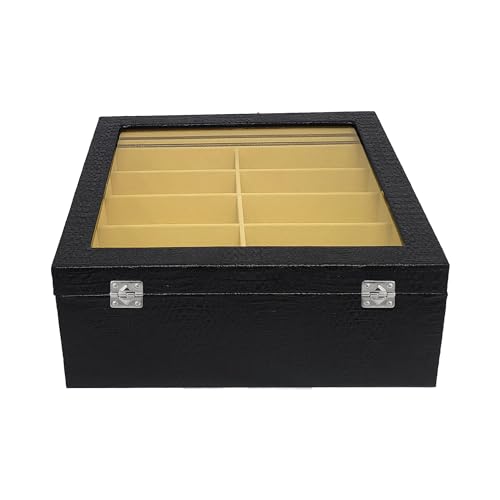 Estojo Porta Óculos 20 Casulos Preto Com Interno Aveludado Bege Caixa Organizador Maleta para Óculos