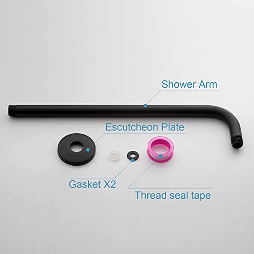 Offo Shower Arm With Flange 12 Inches Wall Mount Replacement Angle Shower Head Arm Wall-Mounted For Fixed Shower Head & Handheld Showerhead Matte Black #TOP5