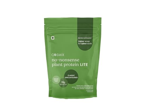 Image of Cosmix No-Nonsense Plant Protein LITE For Beginners | 18g Protein /Serve, 450g Pouch | Unflavoured | Plant Based Protein, Pea & Rice Isolate | Clean, Easy to Digest | All Essential Amino Acids